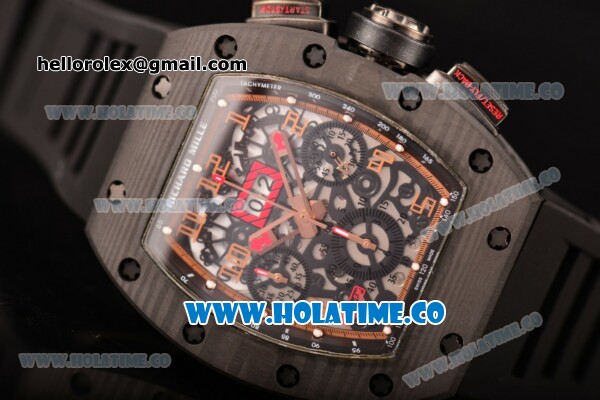 Richard Mille RM 011 Felipe Massa Flyback Chronograph Swiss Valjoux 7750 Automatic Carbon Fiber Case with Skeleton Dial Black Inner Bezel and Rose Gold Markers - 1:1 Original - Click Image to Close